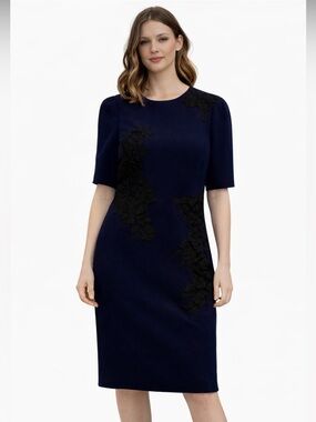 Teri Jon size 10 Navy Dress with Black Detailing
